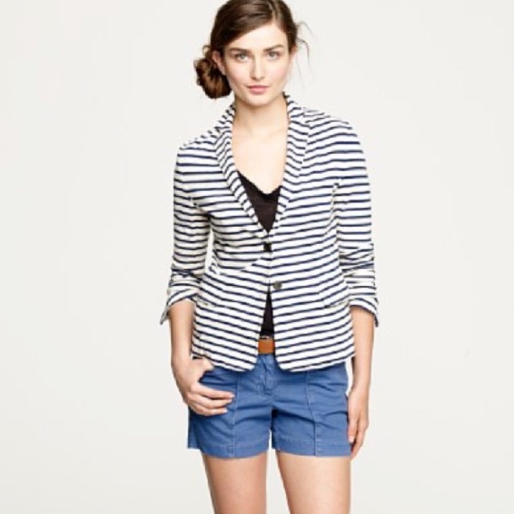 J.Crew Navy Blue and White Maritime Striped Blazer